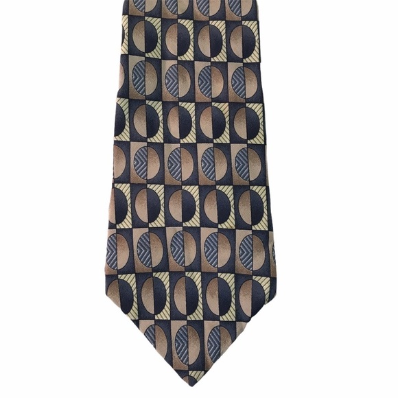 HALSTON Tie Silk Print Blue Gray Beige - Picture 1 of 9